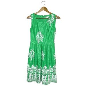 NY&Co Lime Green White Fit & Flare Dress Size XS Coastal Career Fleur de lis